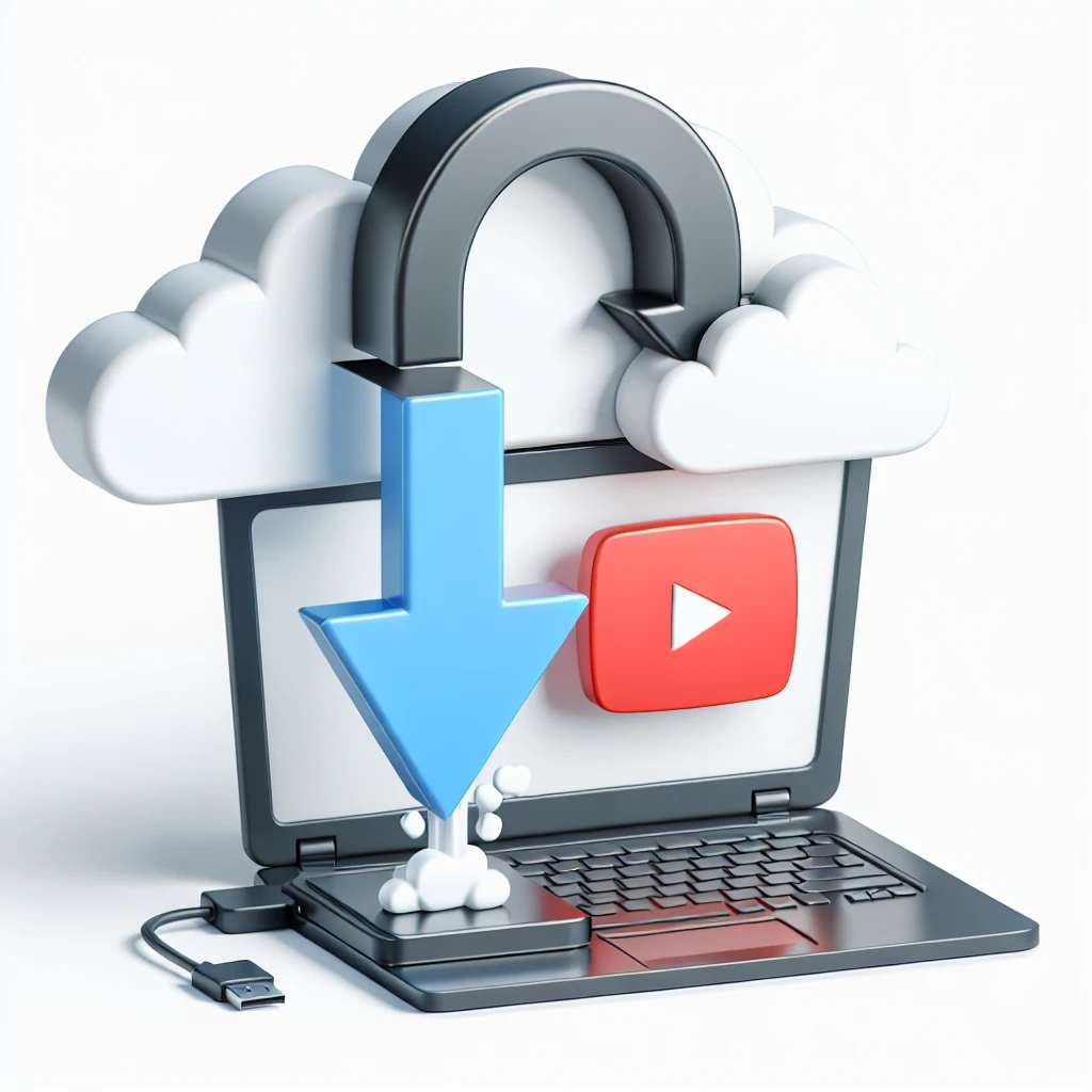 "Person using a laptop to download YouTube videos with a user-friendly video downloader interface, illustrating step-by-step instructions from a comprehensive guide."