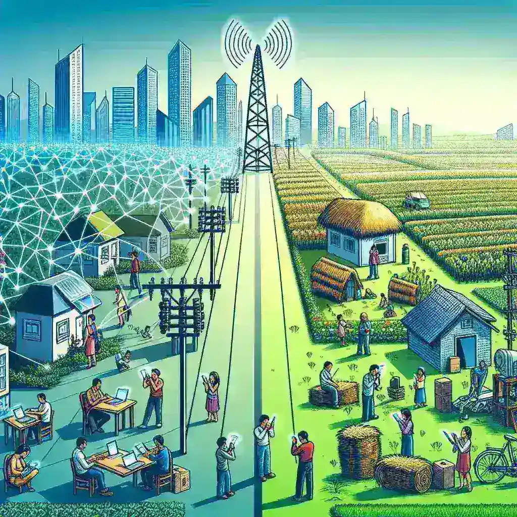"Image depicting a rural landscape with fiber optic cables being installed, symbolizing the expansion of broadband access in rural areas as highlighted by Google News' new policy coverage on rural broadband gaps."